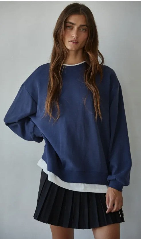 NAVY/WHT 2FER CORDED SWEATSHIRT