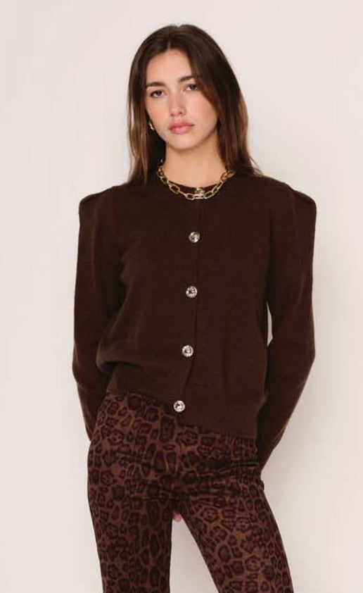 JULIET BROWN GOLD BTN PUFF SLV CARDI