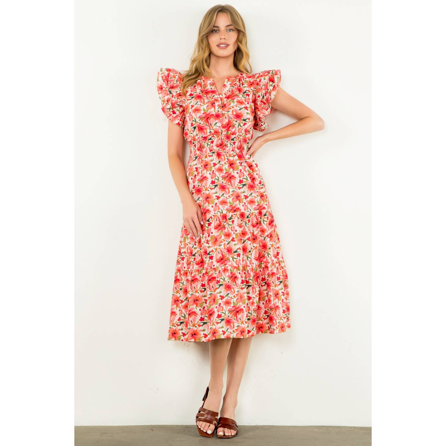 Ruffle Sleeve Flower Print Dress