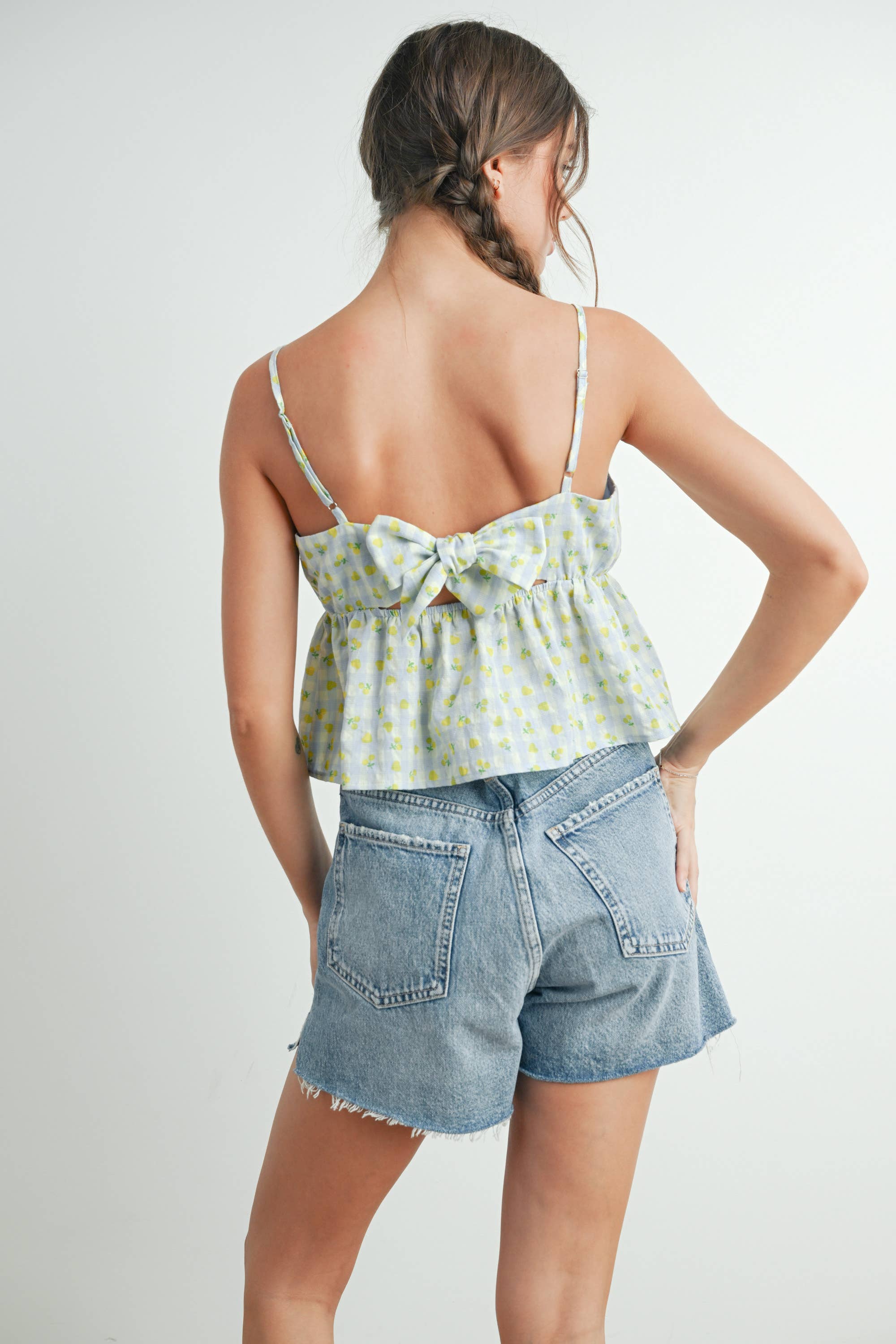 Printed Gingham Ruffle Tank Top